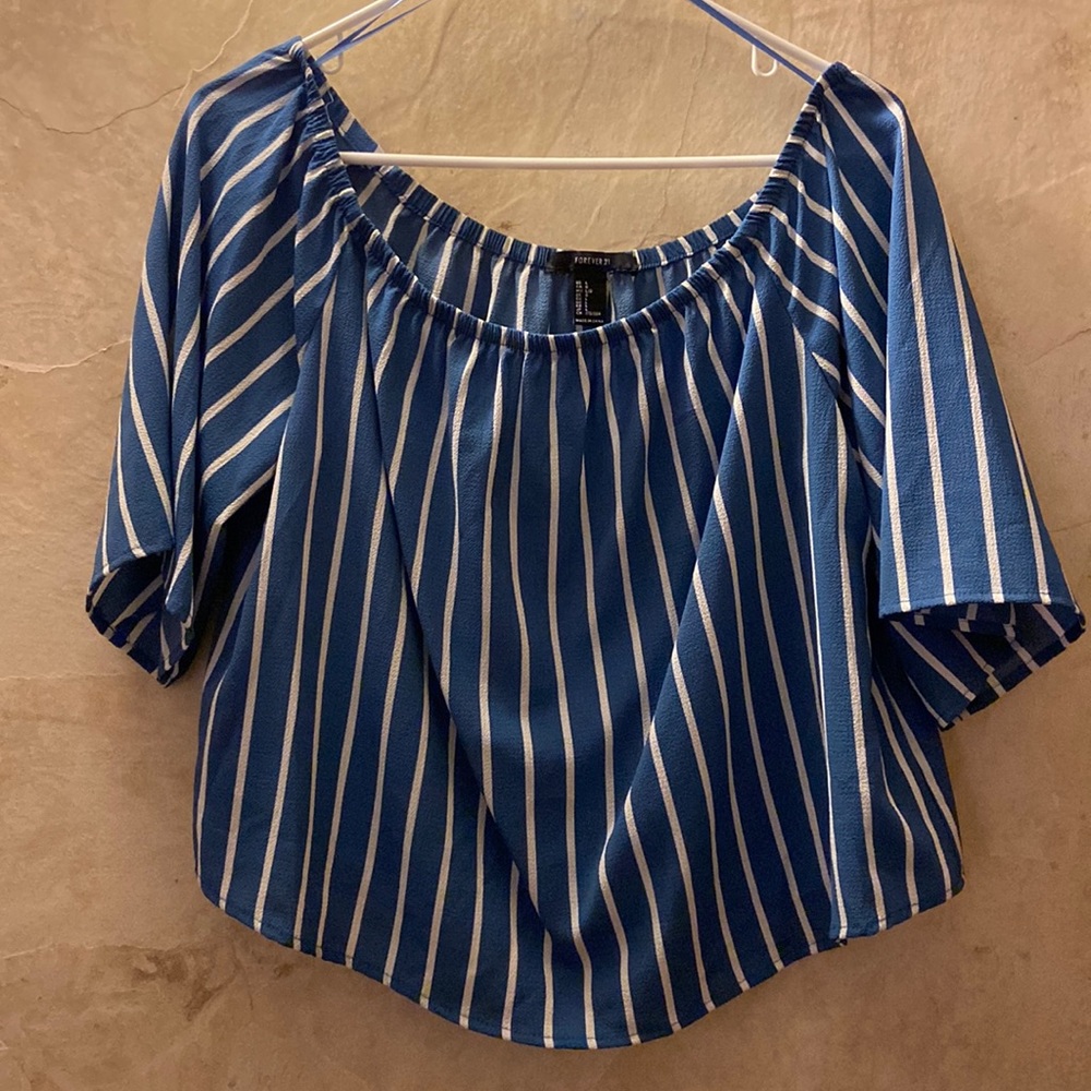 Forever 21 blue & white striped off the shoulder top